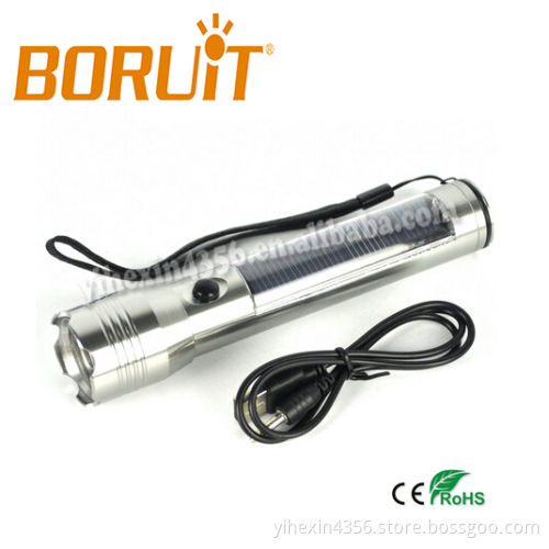 Boruit RJ-0657 USB Rechargeable 1W LED Solar Flashlight
